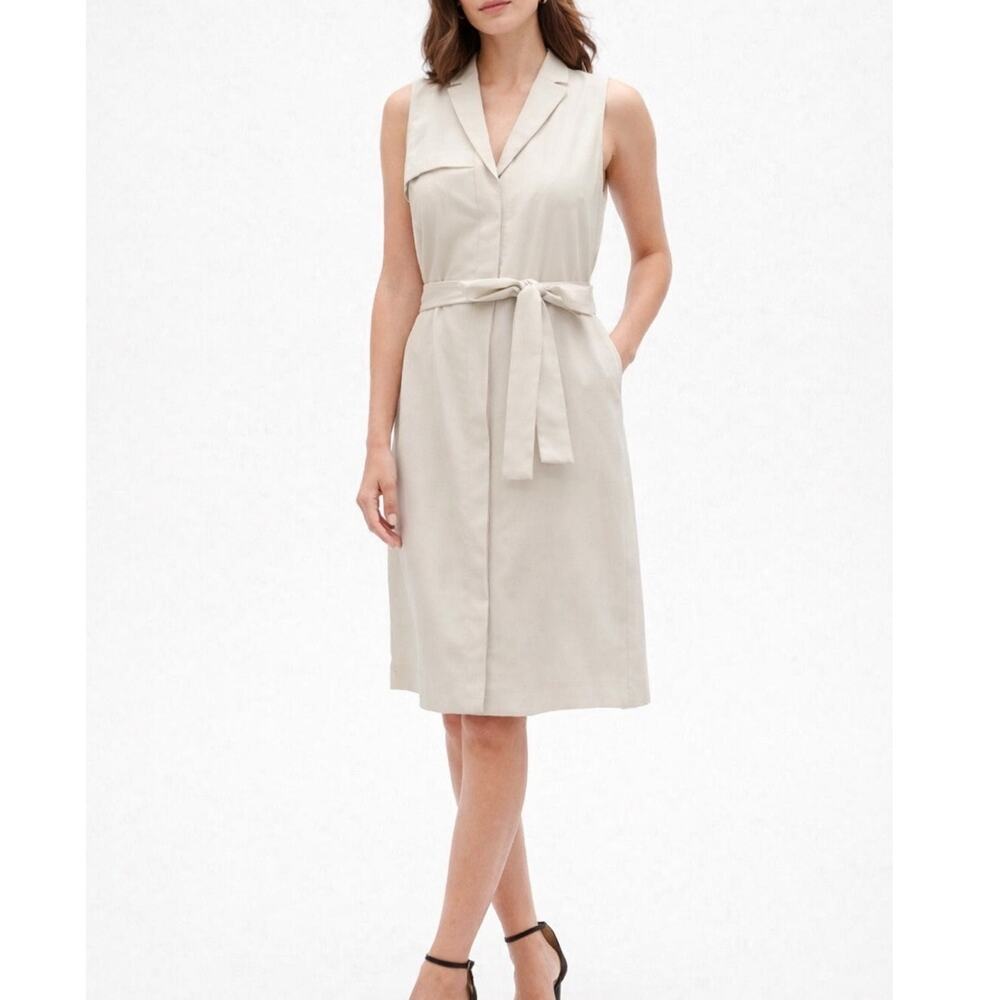 Banana Republic Trench Dress Size 8 Ivory Belted Button Front Midi